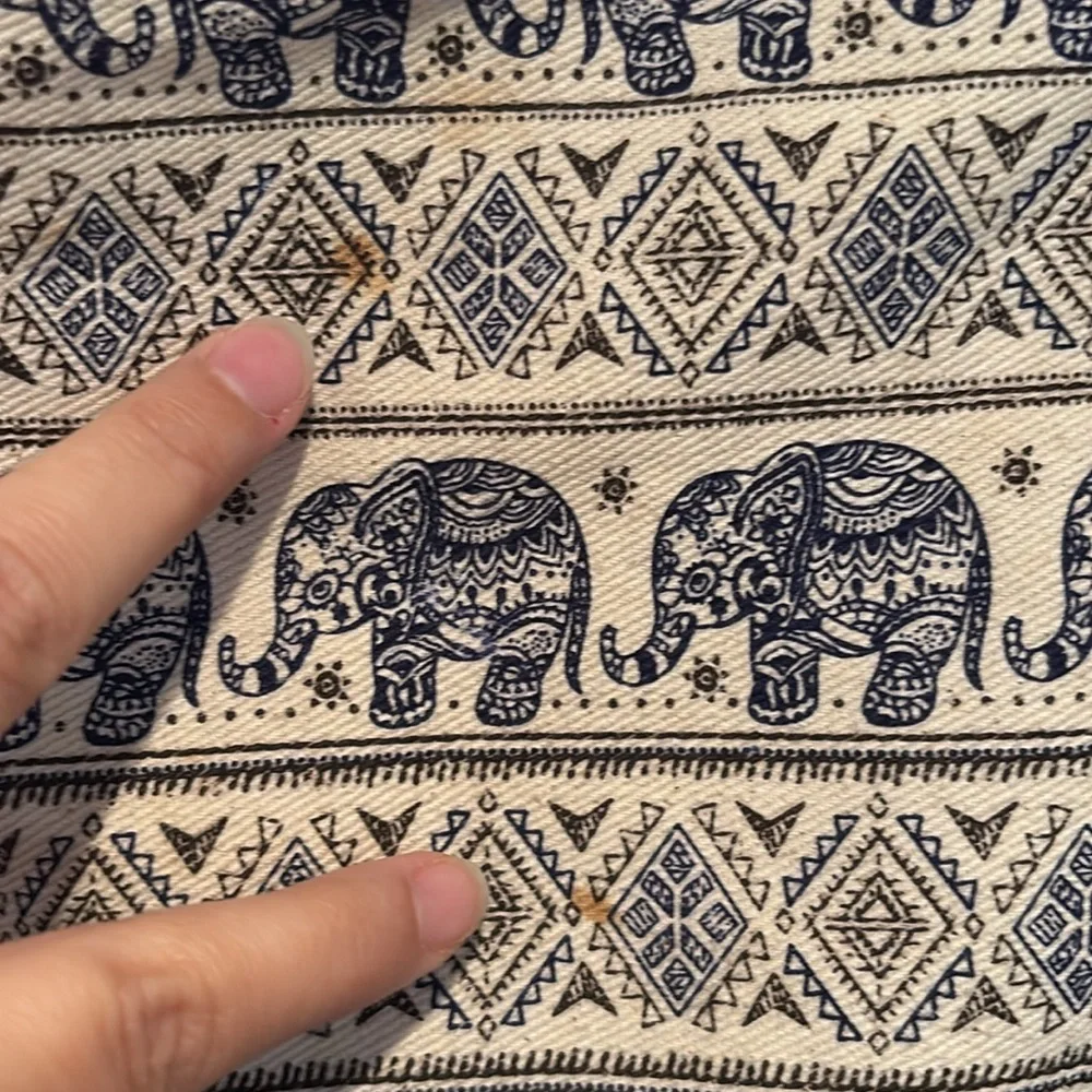 Handmade tum-thai canvas elephant print backpack with rope shoulder straps